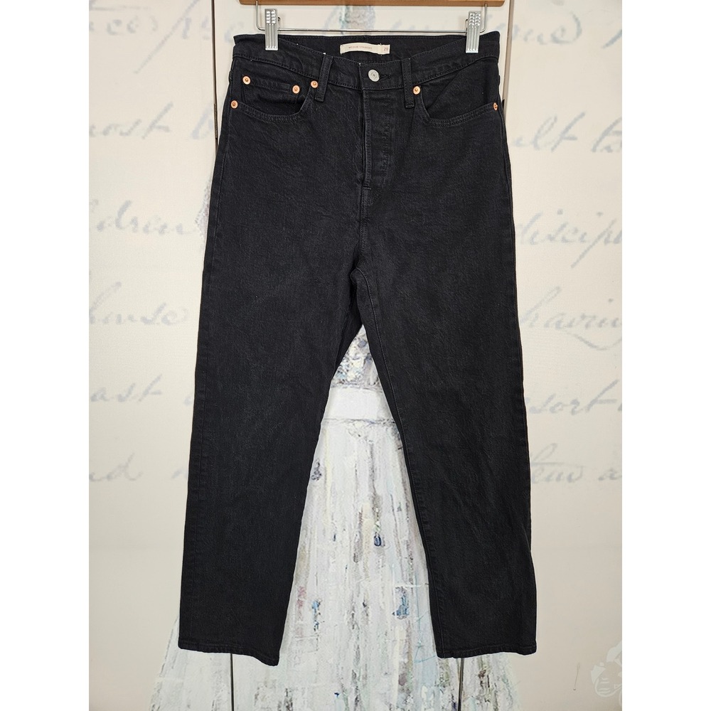Levis Premium Wedgie Straight High Rise Black Jeans Size 28 Button Fly Straight